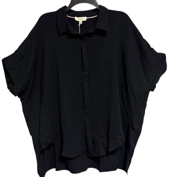 Black High Low Button Up Short Sleeve Shirt NWT | Umgee - Picture 6 of 8